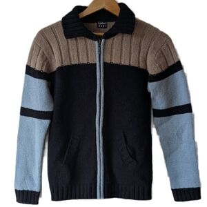 Vintage Colorblock Lambswool Knit Zip-Up Sweater Size S/M